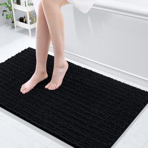 Arotive Luxury Bathroom Rugs 47x24, Extra Soft Thick Absorbent Shaggy Chenille Bath Rugs, Non-Slip Machine Wash Dry, Bath Mats for Bathroom Floor, Tub and Shower, Home Decor Accessories, Black