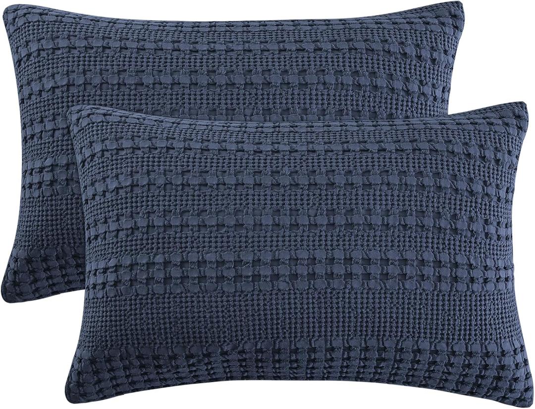 PHF 100% Cotton Waffle Pillow Shams King Size, 2 Pack 20" x 36" Soft Skin-Friendly Pillowcases, No Filling, Aesthetic Woven and Breathable Waffle Weave Pillow Case Covers for Bed, Dark Navy (36" x 20" (Pack of 2))