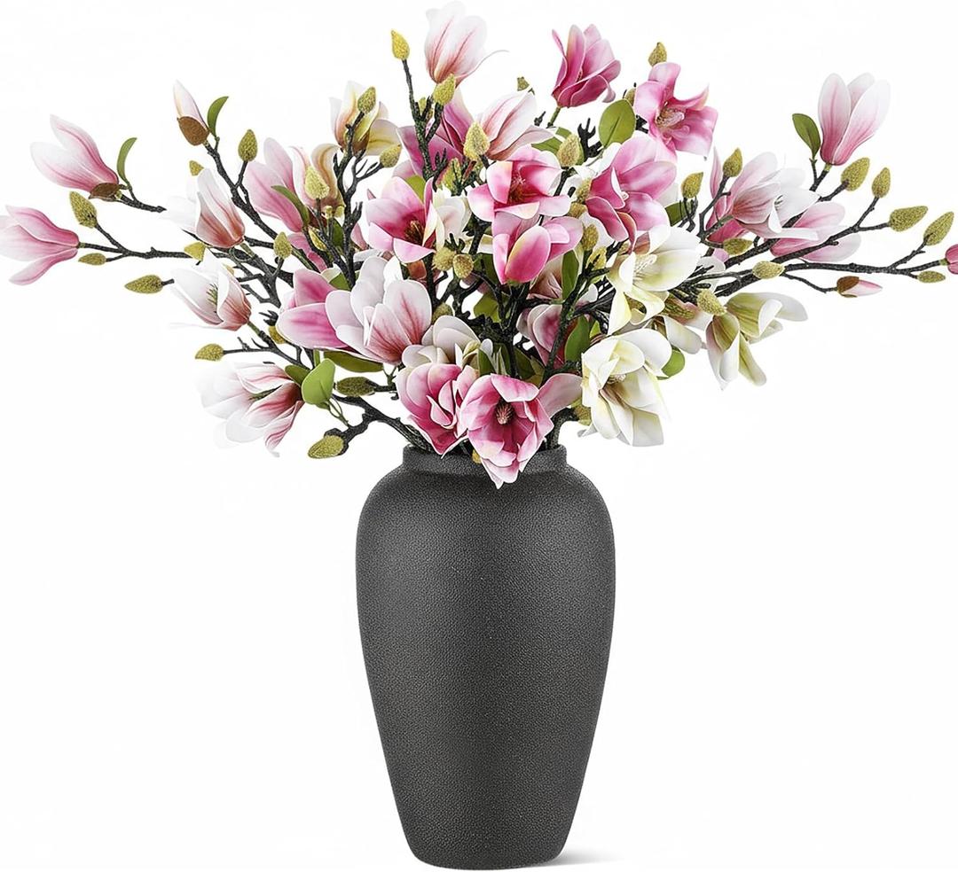 9 Pack Magnolia Artificial Flowers Branches (Not Included Vase), Elegant Half Bloom Faux Fake Magnolias Stems Floral Arrangement Home Decor for Vase Home Decor