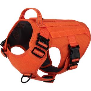 ICEFANG Tactical Dog Harness,Large Size, 2X Metal Buckle,Working Dog MOLLE Vest with Handle,No Pulling Front Leash Clip,Hook and Loop Panel (Large (Pack of 1), Orange)