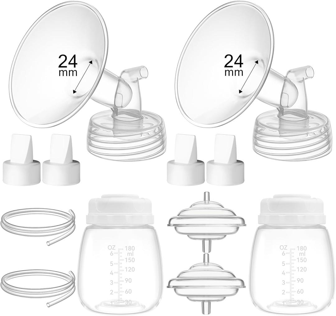 24mm Replacement Pump Parts for Spectra S1 S2 9 Plus Synergy Gold Includes Flange Duckbill Valve Tubing Backflow Protector Bottle,Compatible with Motif Luna Cimilre Ameda MYA Pump (Full Set-24mm)