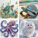 4Pack Diamond Painting Kits For Adults,Sea Turtle Special Shape Diamond Art Kits For Adults Beginners, DIY Diamond Crystal Rhinestones Gem Art Animal Octopus and Cat For Home Wall Decor 12 X 12Inch