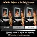 LED Bathroom Mirror, 16 x 24 Inch Anti-Fog Bathroom Mirror with Lights, Stepless Dimmable Lighted Bathroom Mirrors for Wall, Rectangle Bathroom Vanity Mirror with Front and Backlight, Vertically Only