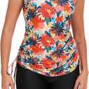 Halcurt Women's Two Piece Swimsuits Tankini Sets with Shorts and Pocket Tummy Control Drawstring Bathing Suit (XXL)