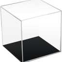 Clear Acrylic Simple Self-Assembly Display Box with Black Base, Removable Figures Toys Props Display Riser Stand, Cube Countertop Decorative Storage Box for Home Organization, 5x5x5Inch