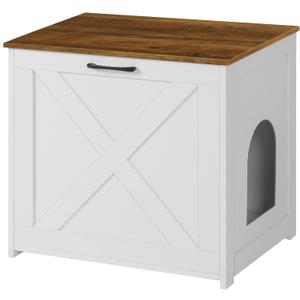 Dwanton Cat Litter Box Furniture Hidden, Cat Litter Box Enclosure, Reversible Entrance Can Be on Left or Right Side, Indoor Cabinet, Wooden Washroom, End Table, White and Warm Brown, 23.6" L (23.6 x 19.7 x 21.7 Inches)