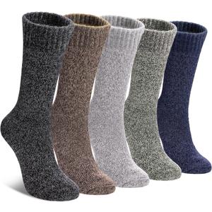 LINEMIN Wool Socks for Women Winter Warm Hiking Thick Warm Cozy Boot Crew Gift Socks 5 Pairs (Pure Color Style)