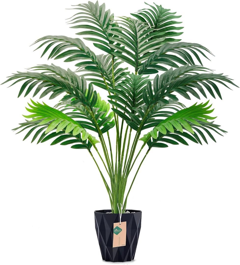 Der Rose 28'' Fake Plants Large Artificial Palm Tree Faux Plants Indoor for Living Room Porch Balcony Garden Decor Outdoor (Black Pot)