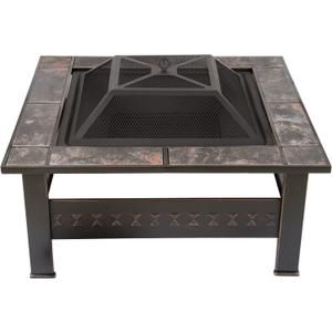 Fire Pit - 32-Inch Outdoor Firepit Table with Screen, Cover, and Poker - Outdoor Fire Pits for Backyard, Deck, Patio, or Porch by Pure Garden (Bronze)