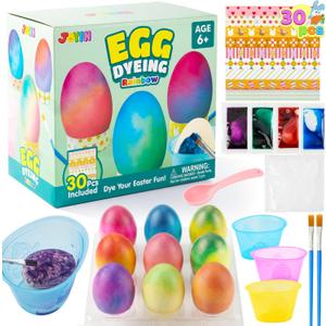 JOYIN 35 PCS Rainbow Easter Egg Dye Decoration Kit Multicolor Liquid Dyes for Tie-Dye Fun with Brushes, DIY Egg Coloring Set for Kids Easter Activities, Theme Party, Egg Hunt Fun.