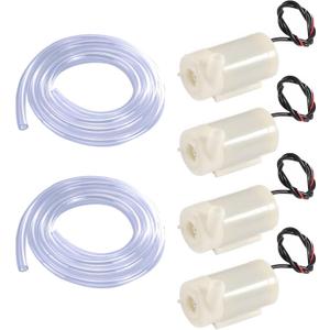 4Pcs DC 3-5V Micro Submersible Mini Water Pump with 2pcs Clear Vinyl Tubing Flexible PVC Tubing(1M) for Aquariums Fish Tank Pond Fountain Hydroponics Garden (4pcs White Pump+2 Tube)