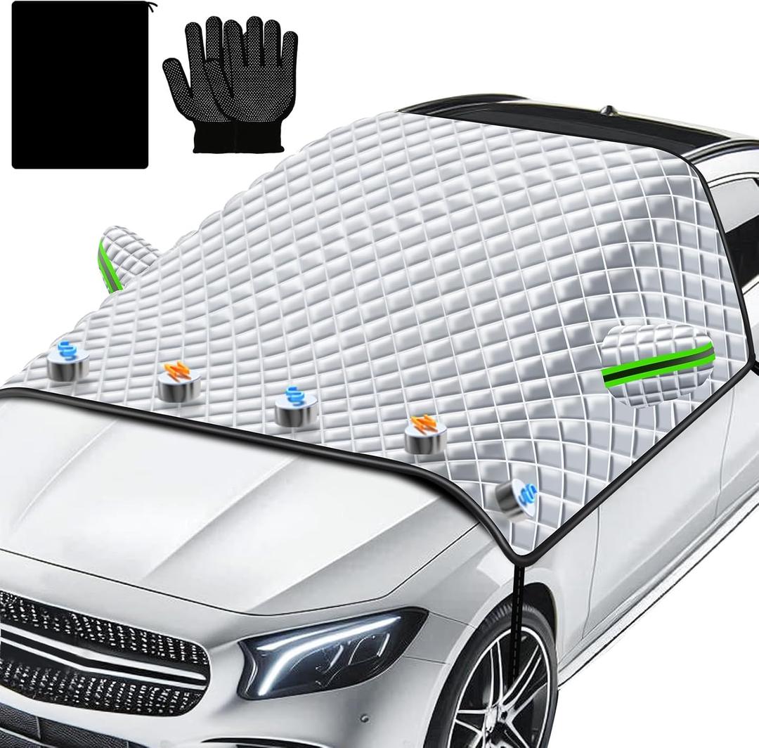 Front Windshield Snow Cover with Side Window Protection for Car and SUV, Winter Frost Ice Guard, Windproof Car Windshield Protector, Heavy Duty Weatherproof Sun Shade, All Season Vehicle Fit