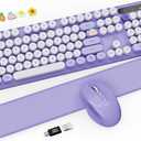 Wireless Keyboard and Mouse Combo - Cute Typewriter Keyboard with Detachable Wrist Rest, Retro Round Keycaps, Foldable Legs, 2.4GHz Full-Size Keyboard for PC, Laptop, Mac, Windows - Trueque (Purple)
