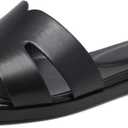Women's Flat Sandals Dressy Comfortable Slide Sandals Fashion Square Open Toe Slip On Beach Sandals for Summer (8, Black)