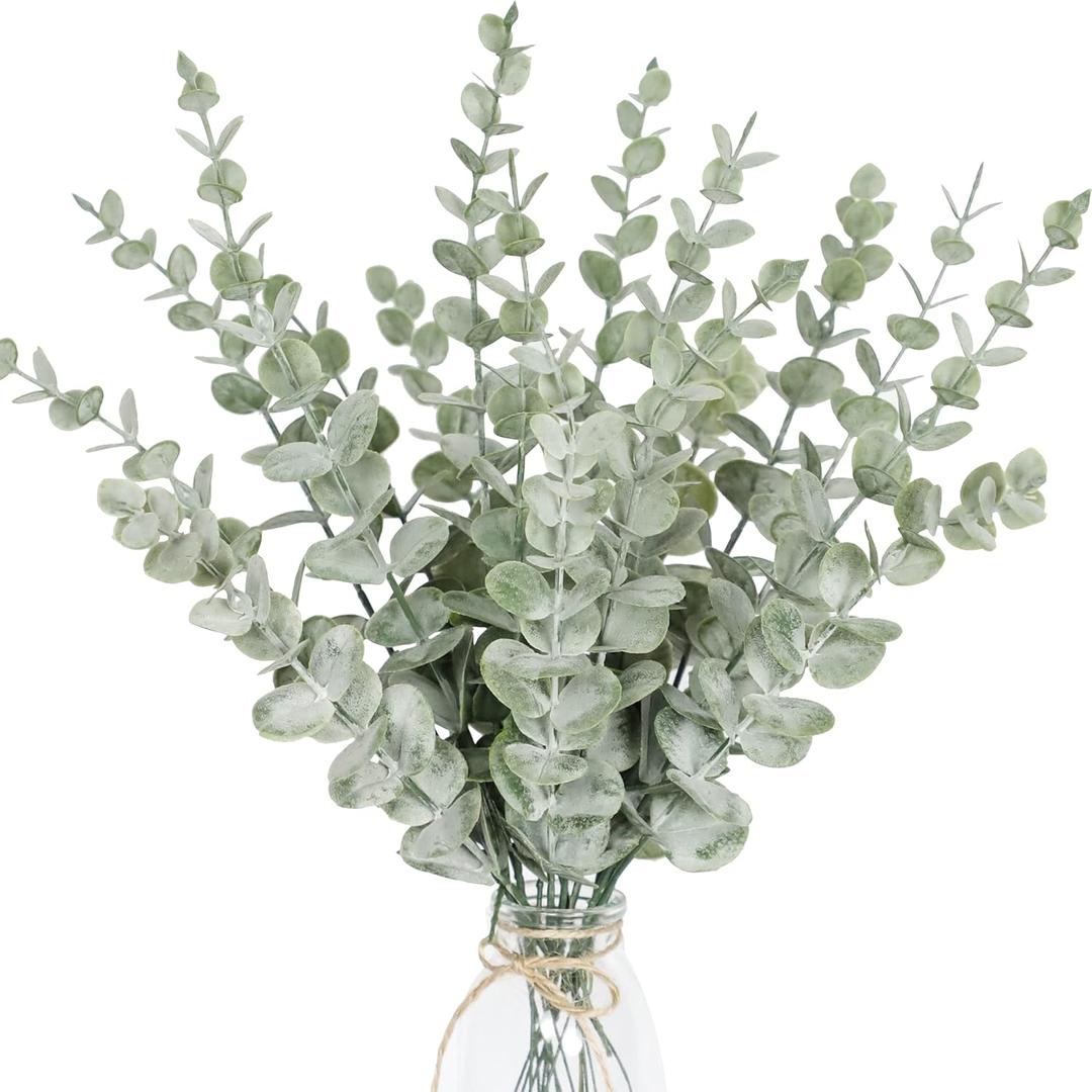 Tiyard 18pcs Eucalyptus Stems Artificial Eucalyptus Leaves Stems Artificial Fake Flowers for Home Office Flowers Bouquet Centerpiece Wedding Decoration Christmas Decor