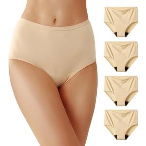 Battewa Cotton Incontinence Underwear for Women High Waisted Leak Proof Panties Bladder Leak Protective Briefs Adult Pee Proof Assurance Underwear (4Beige, L, 4 Pack)