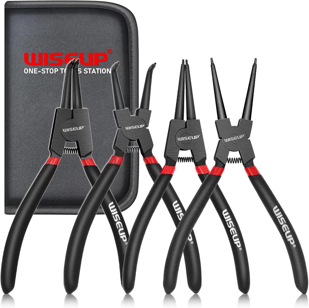 WISEUP Snap Ring Pliers Set, Heavy Duty 4PCS-7 inch Internal/External Circlip Pliers Kit, Straight/Bent Jaw Tips for C-Clip Ring Remover