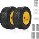 2-Pack 16x6.50-8 Tubeless Tires and Wheels, 1-Inch Bushings with Extra 3/4-Inch Bearings, 3"-5" Offset Hub, 550 lbs Load Capacity, Fits 3/4" and 1" Axles for Riding Mowers, Lawn Tractors, and More