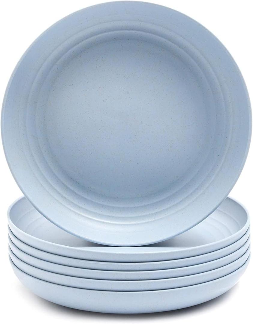Juvale Wheat Straw Unbreakable Dinner Plates - Microwavable & Dishwasher Safe Wheat Straw Plate Set (Blue, 6-Pack, 9-Inch)