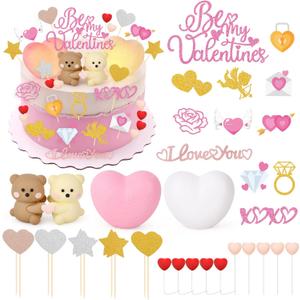 2 x 36 Pieces Luminous Heart Cake Decorations Valentine's Day Cupcake Toppers Pastel Cake Decorations for Valentine's Day Theme Party Baby Shower Wedding Groovy Hippie Party Decoration Supplies