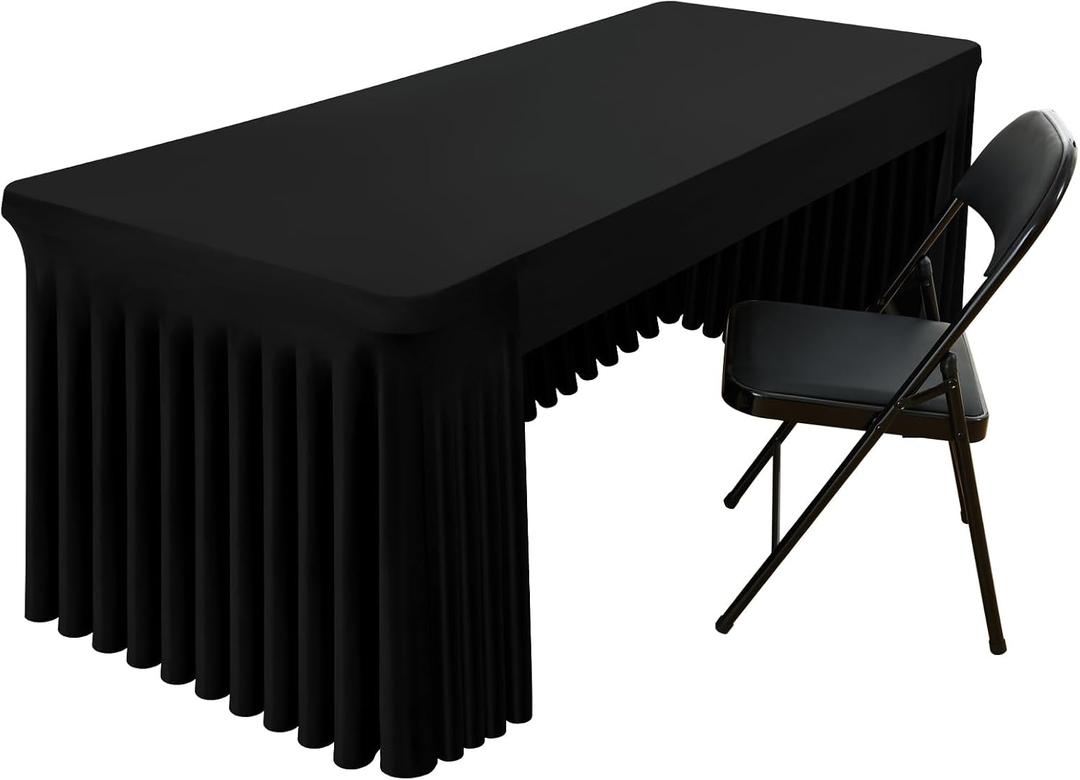 Smiry Spandex Open Back Tablecloth,Elastic Fitted Stretch Tablecloth for 6FT Rectangle Tables,Waterproof Washable Table Cover Skirt for Outdoor, Wedding, Banquet & Parties (Black, 72Lx30Wx30H Inch)