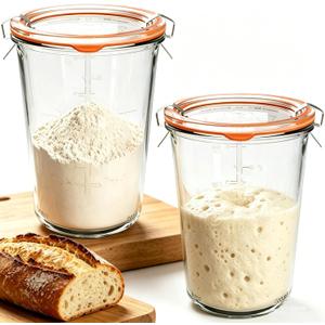 27 oz Sourdough Starter Jars with Lids, Wide Mouth Airtight Glass Canning Storage Leak proof for Flour, Cheese, Salad Dressing, Jam & Pantry (2 Pack)