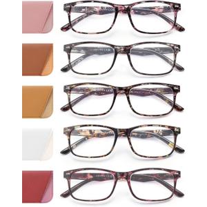 JOLISU 5 Pack Reading Glasses For Women, Spring Hinges, Sturdy and Durable (0.50)