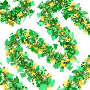 OCTERIC 66FT St Patrick's Day Tinsel Garlands Green Gold Shamrock Hat Tinsel Garland Twist Hanging Garland for Outdoor Indoor Home Holiday Party Irish St Patrick's Day Decorations