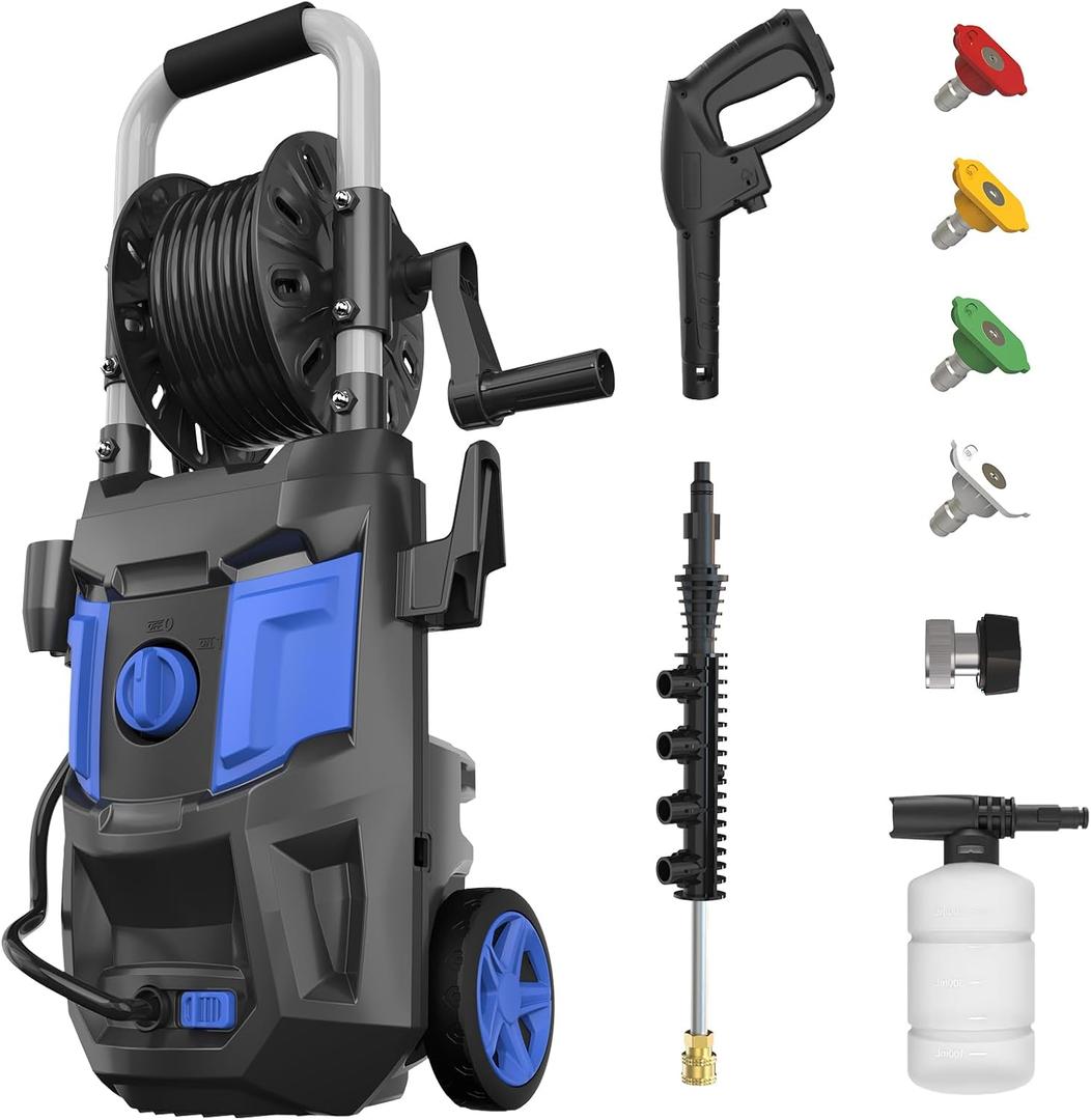 High Pressure Washers Power Cord 20ft Pressure Hose Power Washer Powered Soap Tank 4 Different Tips GR01