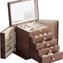 CHOSIN Black Walnut Wooden Jewelry Box for Women with Mirror, 5 Drawers and 2 Side Doors for Watches, Necklaces, Rings, Earrings Storage Christmas Gifts  5 Layer