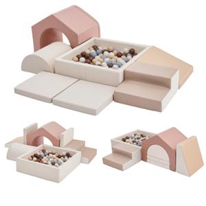 JungleDove Soft Foam Climbing Blocks for Toddlers – 7-Piece Ball Pit with Blush Pink Leather, Indoor Soft Play Gym, Montessori Activity Toys for Kids(82.7"×26.8"×18.5")