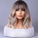 Ash Blonde Wigs for Women Girls Short Bob Wig Short Curly Wavy Ash Blonde Wig With Bangs Heat Resistant Synthetic Wigs for Cosplay Costume Party