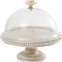 Deco 79 Mango Wood Decorative Cake Stand Cake Plate with Glass Dome, Stand 12" x 12" x 12", Cream