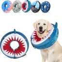 SCENEREAL Dog Cone Alternative After Surgery Pet Recovery Collar for Large Dogs Cats, Adjustable Inflatable Donut to Prevent Licking, Shark Print E-Collars (Large)