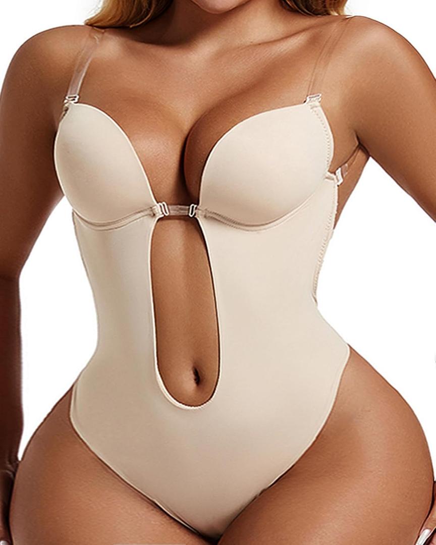 Sliot Strapless Shapewear for Women - Backless Bra Bodysuit, Deep Plunge Body Shaper for Backless Dress (3X-Large (42), Beige)