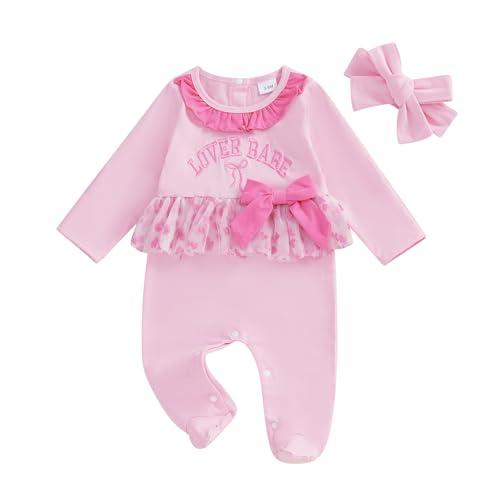Twopumpkin My First Valentines Baby Girl Outfit Newborn Lover Babe Heart Onesie Ruffle Tulle Tutu Dress Romper And Headband (Valentines Lover Babe Pink, Newborn)