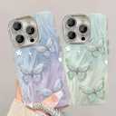 2 x for iPhone 16 Pro Butterfly Design Case, Cute Bling Shiny Glitter Camera Shockproof Protective Phone Cases Cover for Women Girls (Green)