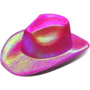 SoJourner Bags Neon Sparkly Glitter Space Cowboy Hat - Fun Metallic Holographic Party Disco Cowgirl Hat