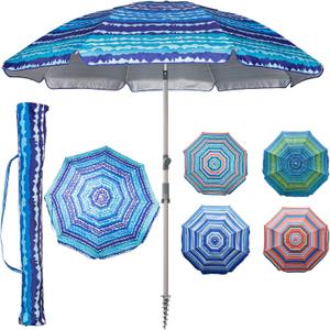 Blissun 7.2' Portable Beach Umbrella with Sand Anchor, Tilt Pole, Carry Bag, Air Vent, Blue