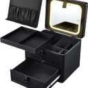 Faquenc Makeup Case with Drawer, Detachable Lighted LED Mirror, Makeup Organizer Box Travel Make up Vanity Case Portable Cosmetic Train Case for MUA Lockable Makeup Suitcase with Adjustable Dividers