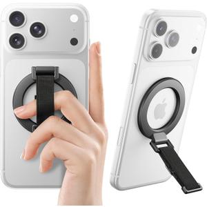 SUPERONE for MagSafe Phone Grip with Finger Strap, Removable Magnetic Ring Holder with Kickstand Finger Loop, MagSafe Accessories for iPhone 17/16/15/14/13/12 Series, Black