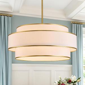 Modern Drum Chandelier, 24" Gold Chandelier for Dining Room
