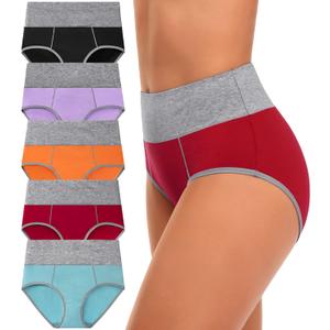 CULAYII High Waisted Underwear for Women Cotton No Muffin Top Full Coverage Briefs Soft Stretch Ladies Panties 5 Pack (XX-Large, Multicoloured C-5 Pack)