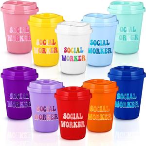 LemonRoad 10 Pcs Social Worker Appreciation Gifts Bulk Social Worker Graduation Gifts 12oz Reusable Plastic Tumblers with Lids for Bsw Msw Dsw Lcsw Volunteer School Staff Coworker Office Women Men