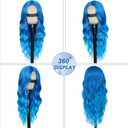 Ombre Blue Wig for Women, Blue Wavy Wig Middle Part 26 Inch Blue Wigs Heat Resistant Synthetic Wigs for Daily Party Use