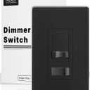 MOES Black Dimmer Light Switch, 3 Way & Single Pole Dimmable for LED, CFL, Incandescent, Halogen, 600Watt Max, ON/Off with Dimming Slide for Bedroom Hallway, No Neutral Wire Required (1 Pack with Wall Plate)