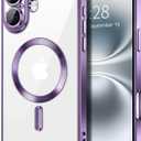 Hython Magnetic Clear for iPhone 16 Plus Case with Camera Lens Protector [Compatible with MagSafe] Luxury Plating Edge Slim Soft TPU Cover Protective Phone Case for iPhone 16 Plus 6.7", Deep Purple