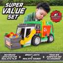 Maxx Action Large Motorized 19" Maxx Action Garbage Truck Toy Set with Lights and Sound Includes Dumpster, Trash Bin and Miniature Trash Pieces for Kids