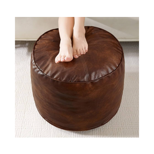 HIGOGOGO Round Stuffed Pouf Ottoman, Pu Leather Poufs with Foam Chunk Filling, Furry and Fluffy Pouf Foot Stool Storage Ottoman, 26 X 18 Floor Poufs Foot Rest for Living Room,Dark Brown