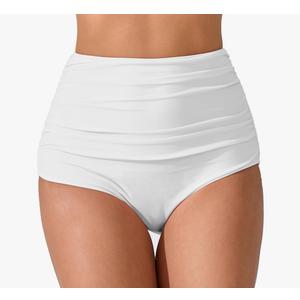 Women’s High Waisted Full Ruched Bikini Swimsuit Bottoms Tummy Control Full Coverage Bathing Suit Bottoms Medium